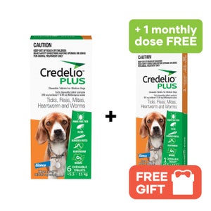 Credelio Plus 5.5-11kg Dog Flea Tick & Worm Chew 6 Pack + 1 Pack FREE
