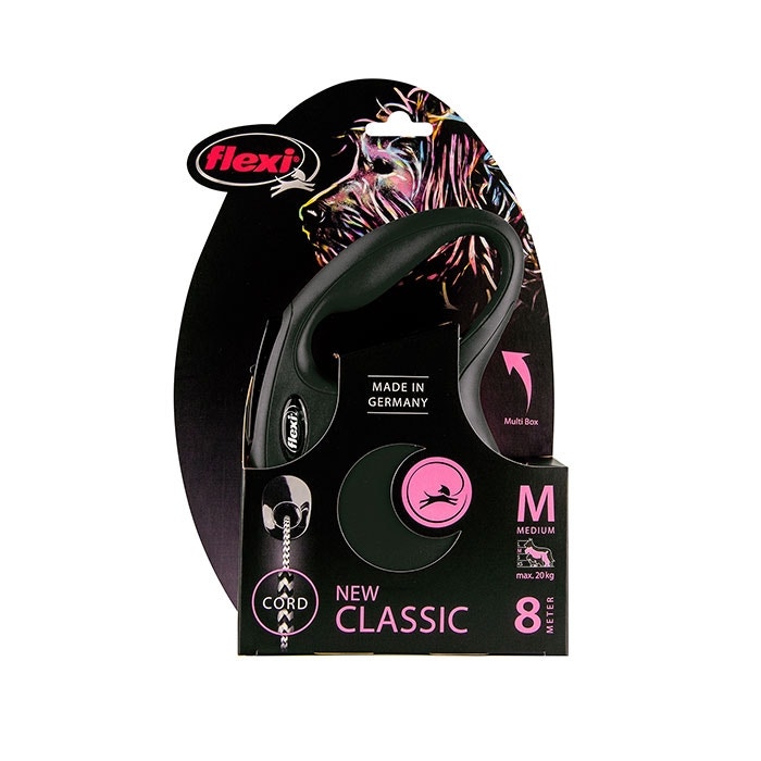 Flexi Classic Retractable Cord Dog Lead Black 8m Medium Petbarn