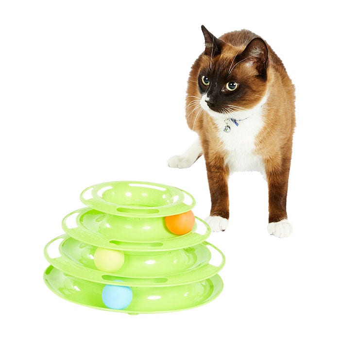 All Day 3 Tier Track Tower With Balls Cat Toy Green Petbarn
