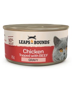 Leaps & Bounds Chicken Top with Beef in Gravy Cat Can 85gx12
