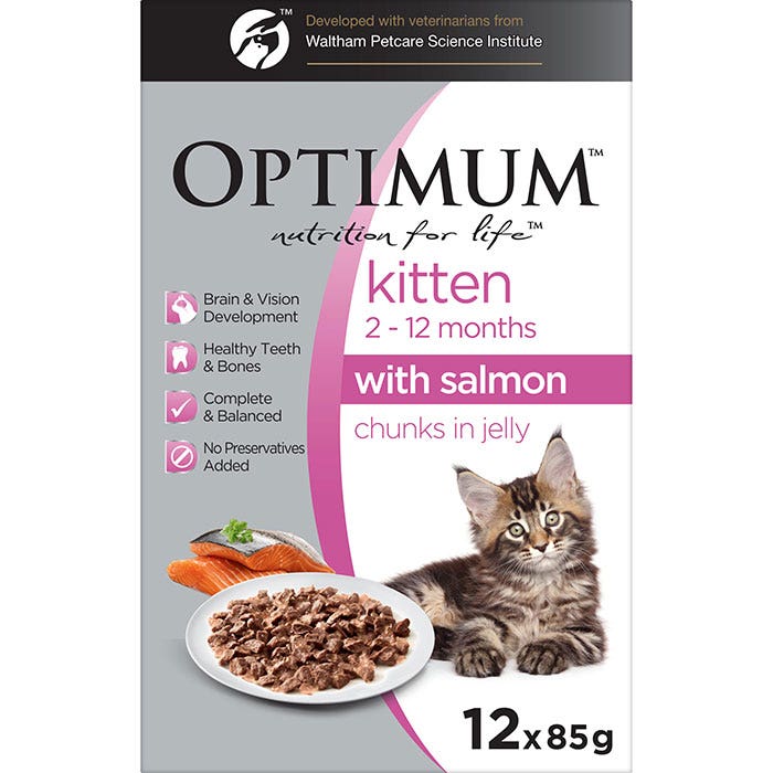 Optimum Salmon Jelly Variety Kitten Food Pouch 85g 12PK Petbarn