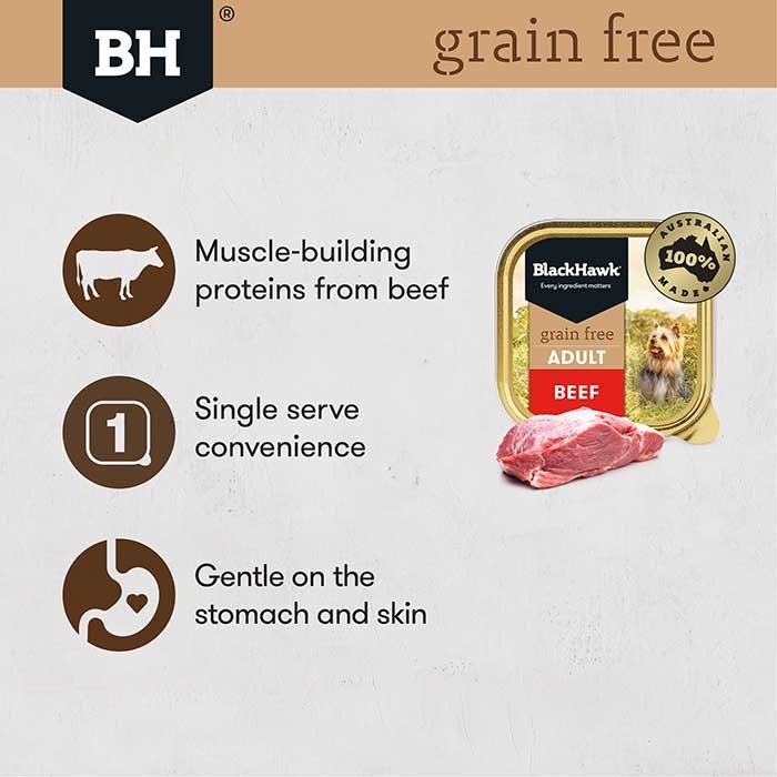 Black Hawk Grain Free Beef Adult Dog Can 100gx9 Petbarn