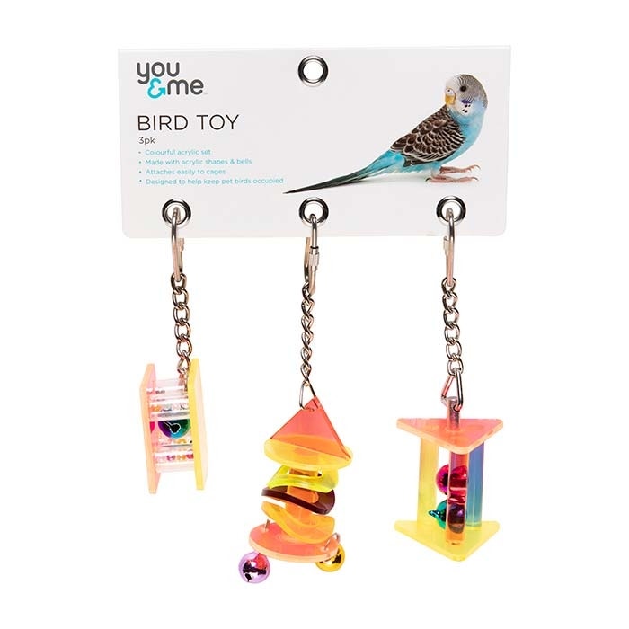 You Me Acrylic wBells Bird Toy Multi Colour 3 Pack Petbarn