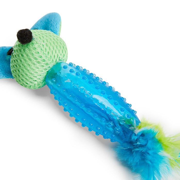Feline Clean Dental TPR Teether Mouse Cat Toy Blue 17cm Petbarn