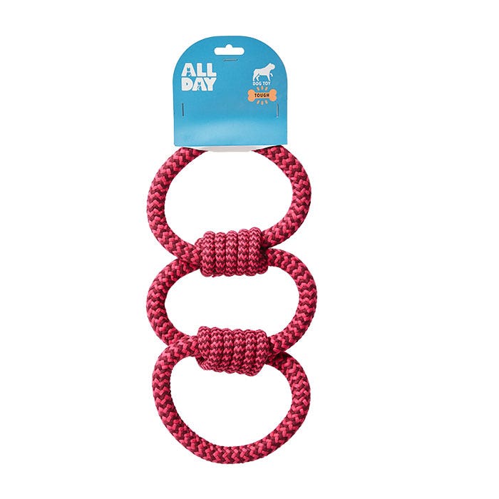All Day 3 Ring Tug Rope Dog Toy Assortedx2 Petbarn