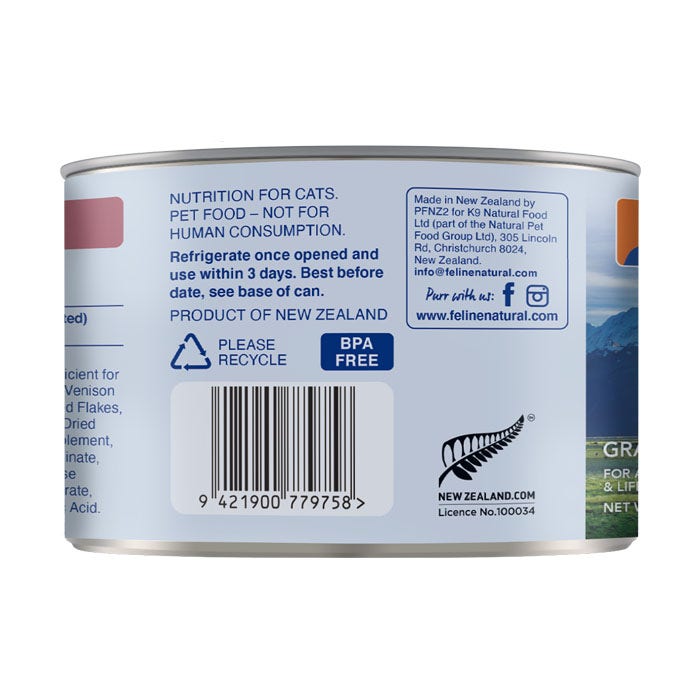 Feline Natural Chicken Venison Adult Cat Can 170gx12 Petbarn