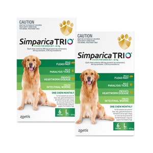 Simparica Trio 20.1-40kg Dog Flea Tick & Worm Chew 6PK x 2